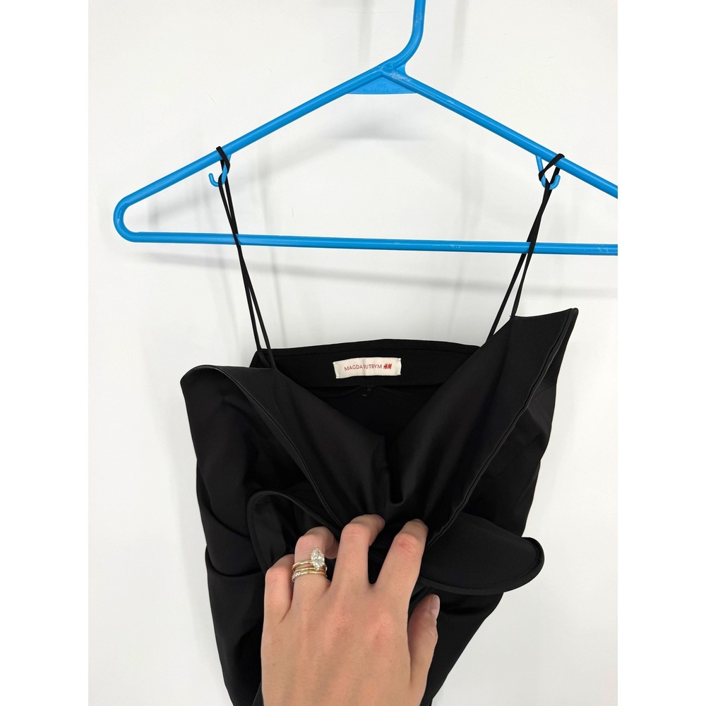 Magda Butrym x H&M Black 3D Flower Rosette Ruched Bustier Top Spaghetti Strap - Picture 3 of 8